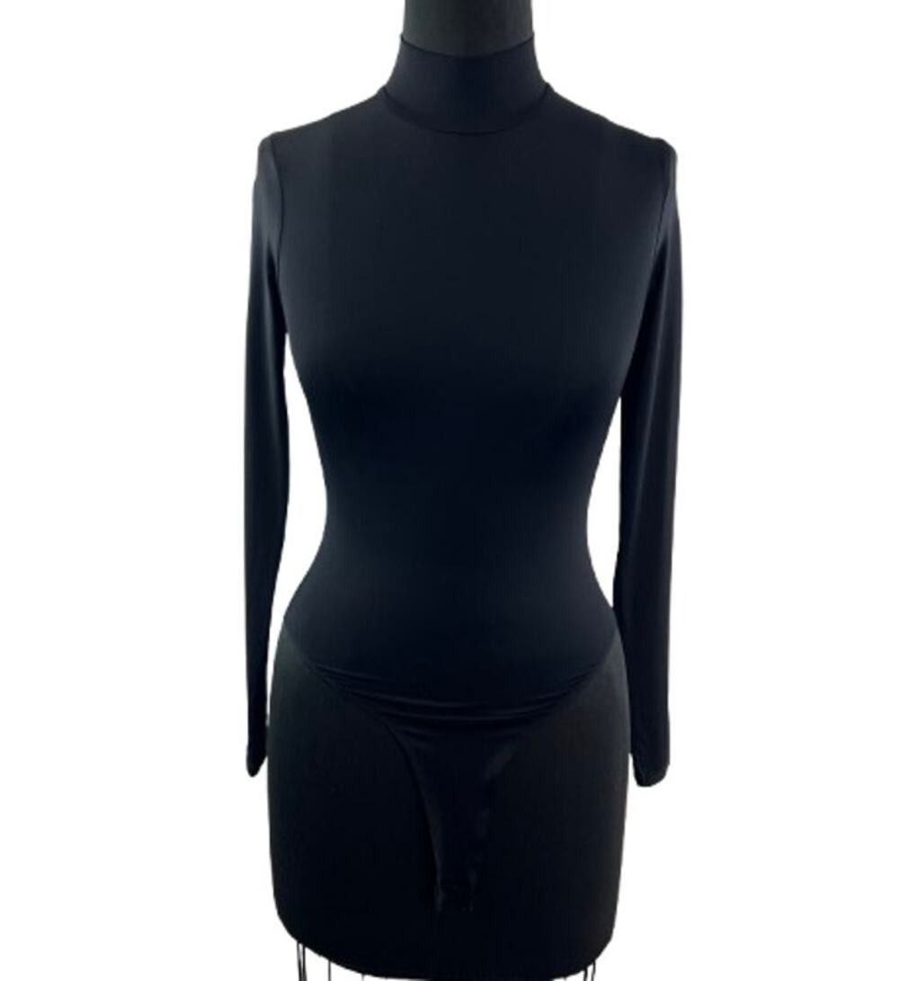 ZARA Black Bodysuit Mock Turtle Neck Snap Button Long Sleeve Pullover SZ S Small